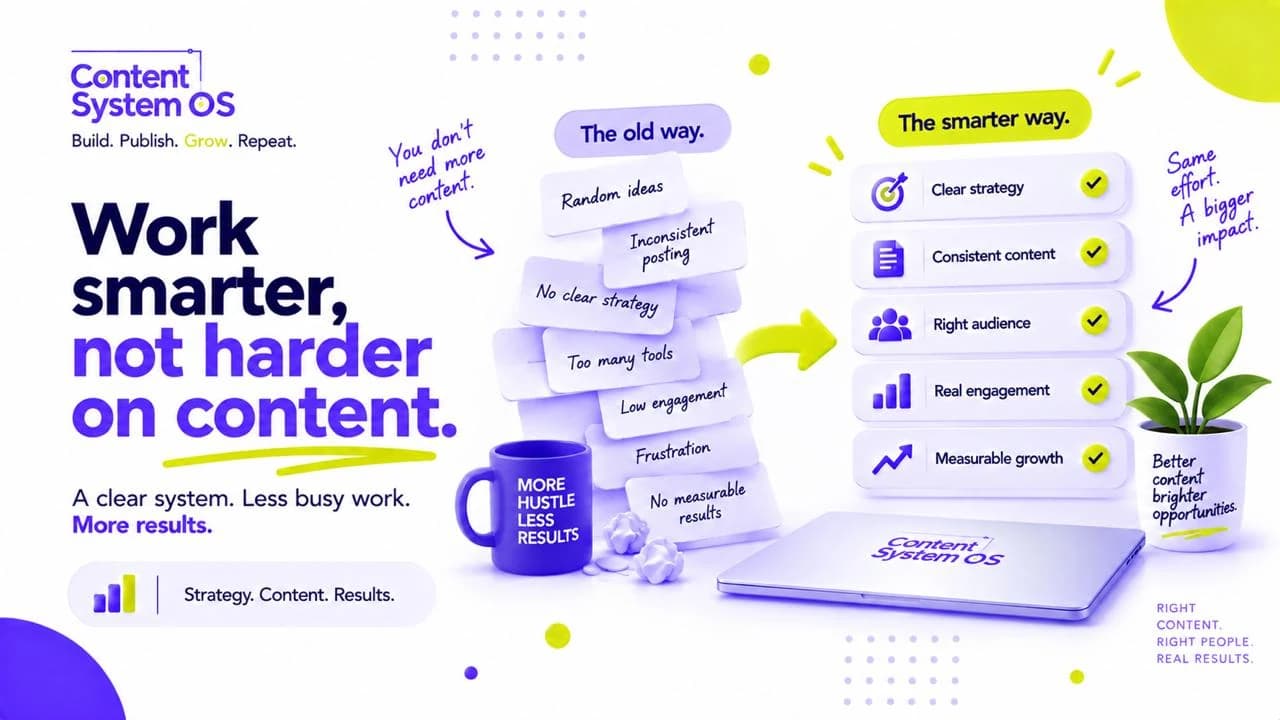 Before-and-after workflow turning random ideas and inconsistent posting into a clear, measurable content strategy.
